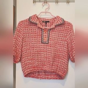 MAJELenetia cropped metallic cotton-blend tweed polo shirt